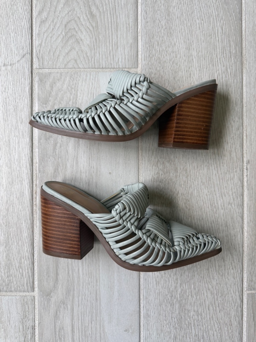 crown & ivy Grey Woven Pointed-Toe Mule Heels